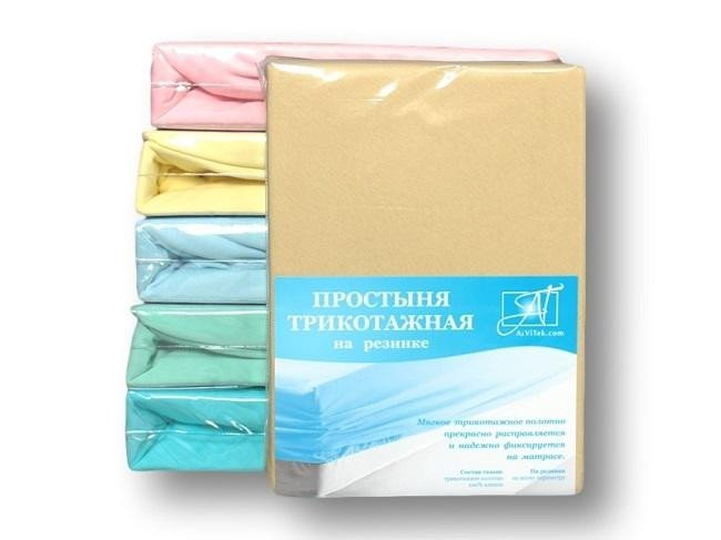 АЛЬВИТЕК Простыня детская трикотажная на резинке бежевая 60х120
