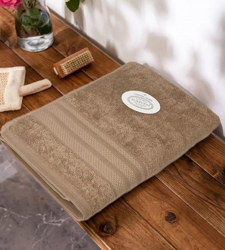 KARVEN Полотенце махровое из хлопка PETEK BORDUR DUZ H5160 LUX COTTON bej1 70х140