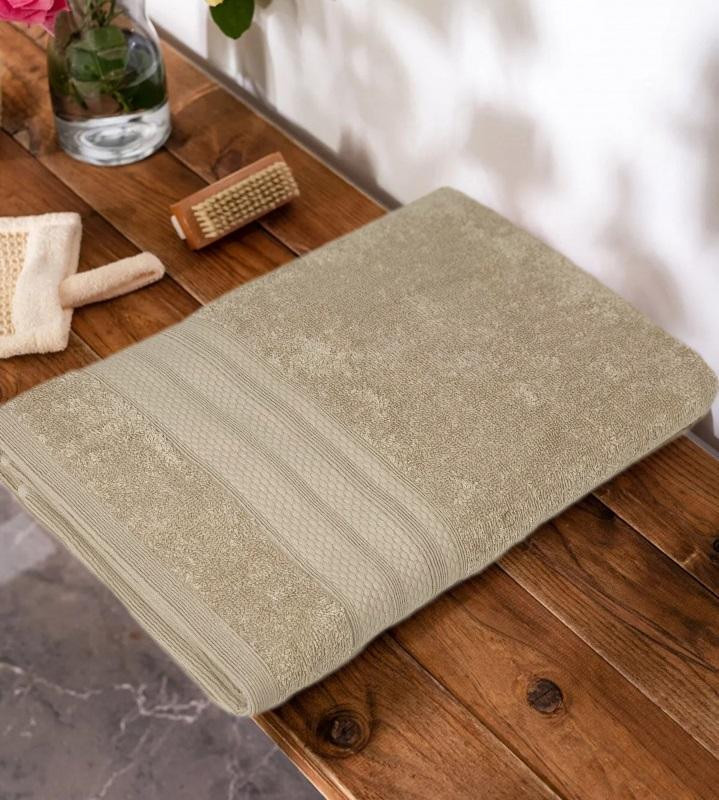 KARVEN Полотенце махровое из хлопка PETEK BORDUR DUZ H5160 LUX COTTON bej2 70х140