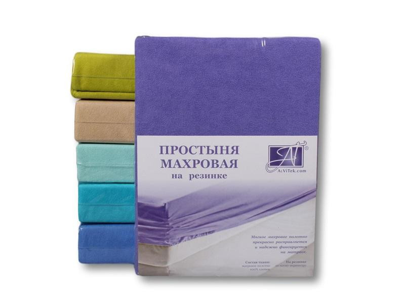 АЛЬВИТЕК Простыня хлопковая махровая на резинке фиолетовая астра 140х200