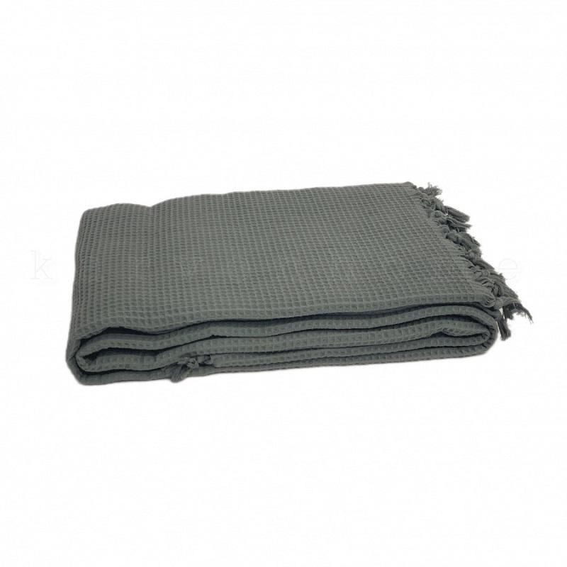 KARVEN Плед из хлопка с бахромой P928 WAFFLE PIKE хаки 200х220