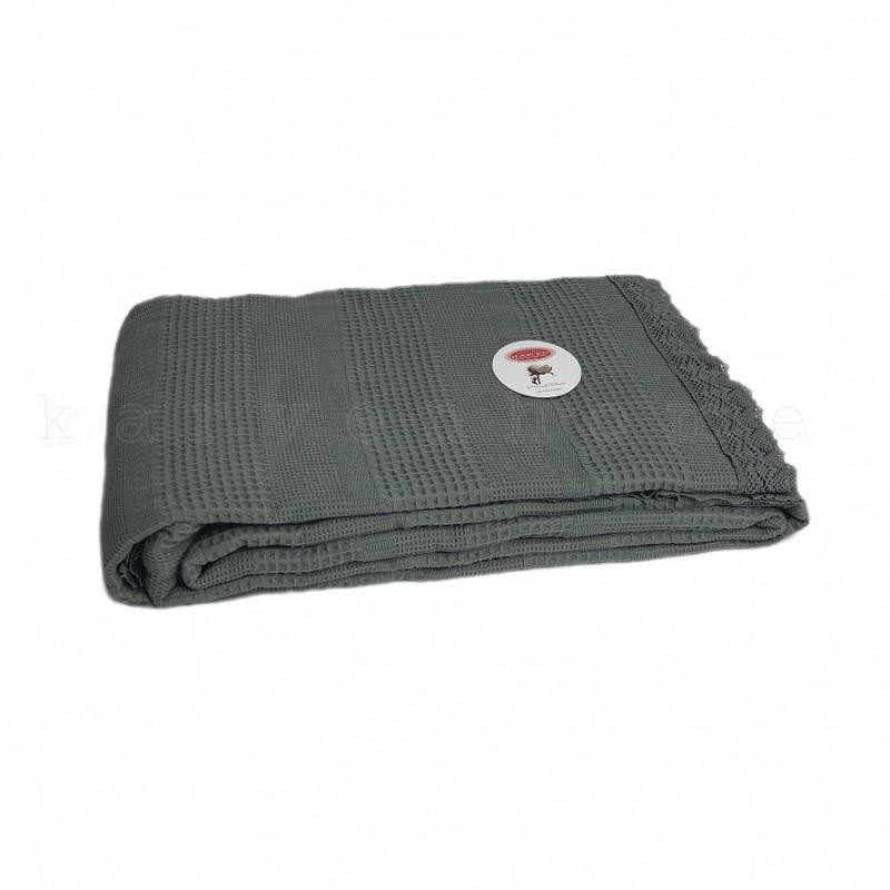 KARVEN Плед из хлопка с кружевом P931 DANTELLI WAFFLE PIKE хаки 200х220