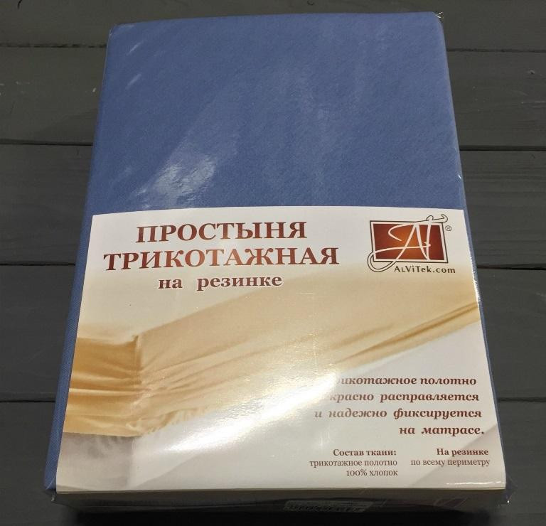 АЛЬВИТЕК Простыня трикотажная на резинке голубая ель 90х200