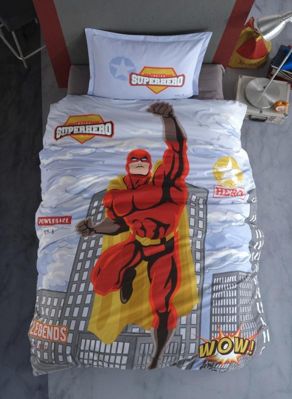 KARVEN Покрывало детское из хлопка стеганое Y923/1 SUPERHERO V1 GRI 180х240 с наволочкой 50х70
