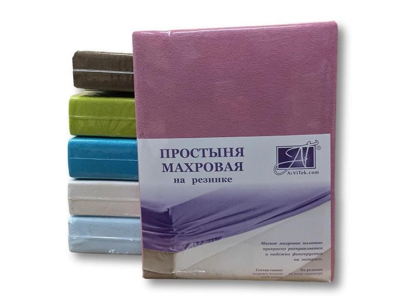АЛЬВИТЕК Простыня хлопковая махровая на резинке сухая роза 200х200